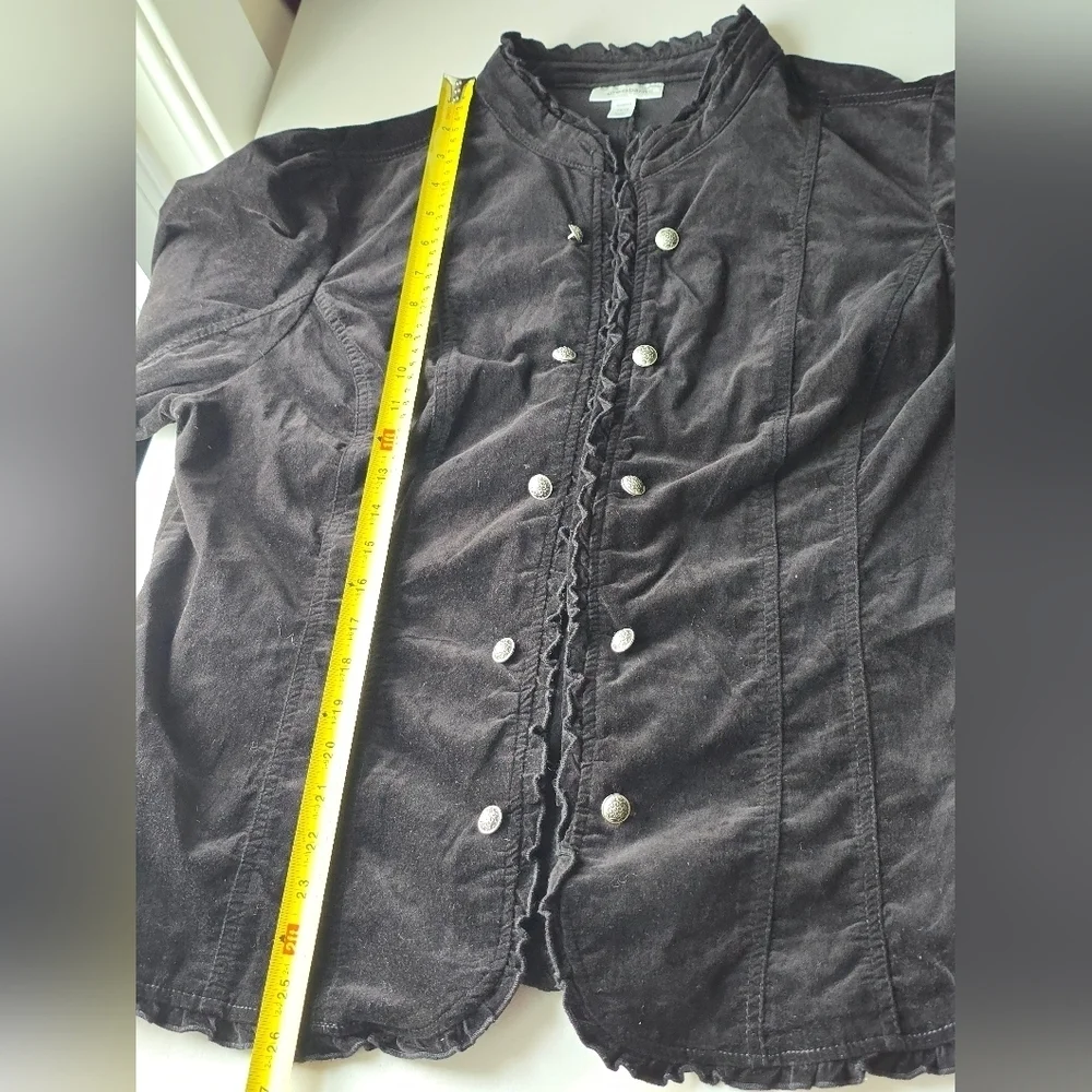 FINAL Dress Barn Black Velveteen Ruffle Jacket Size 14/16